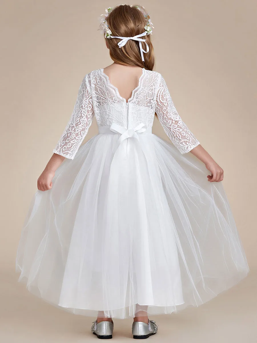 Charming Bow Lace Long Sleeves Flower Girl Dresses