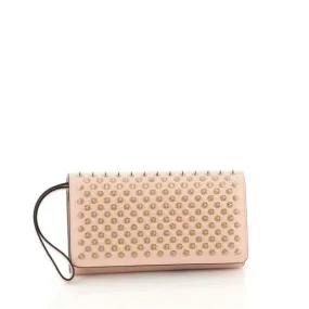 Christian Louboutin Clutch Macaron Spiked Blush Pink Leather Wristlet