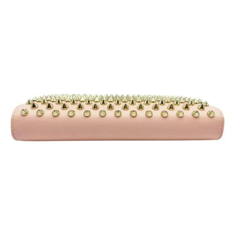 Christian Louboutin Clutch Macaron Spiked Blush Pink Leather Wristlet