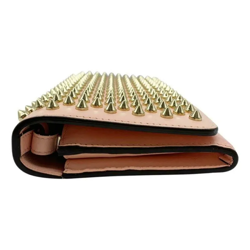 Christian Louboutin Clutch Macaron Spiked Blush Pink Leather Wristlet