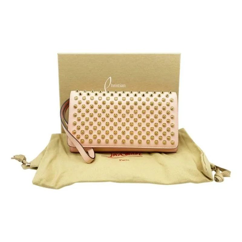 Christian Louboutin Clutch Macaron Spiked Blush Pink Leather Wristlet