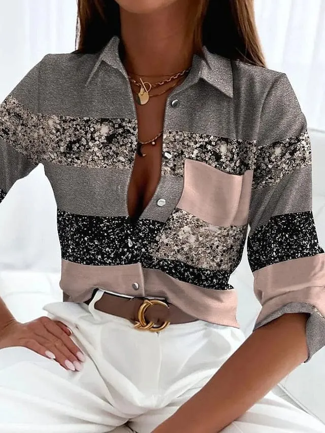 Color Block Women's Shirt Blouse for Stylish Comfort