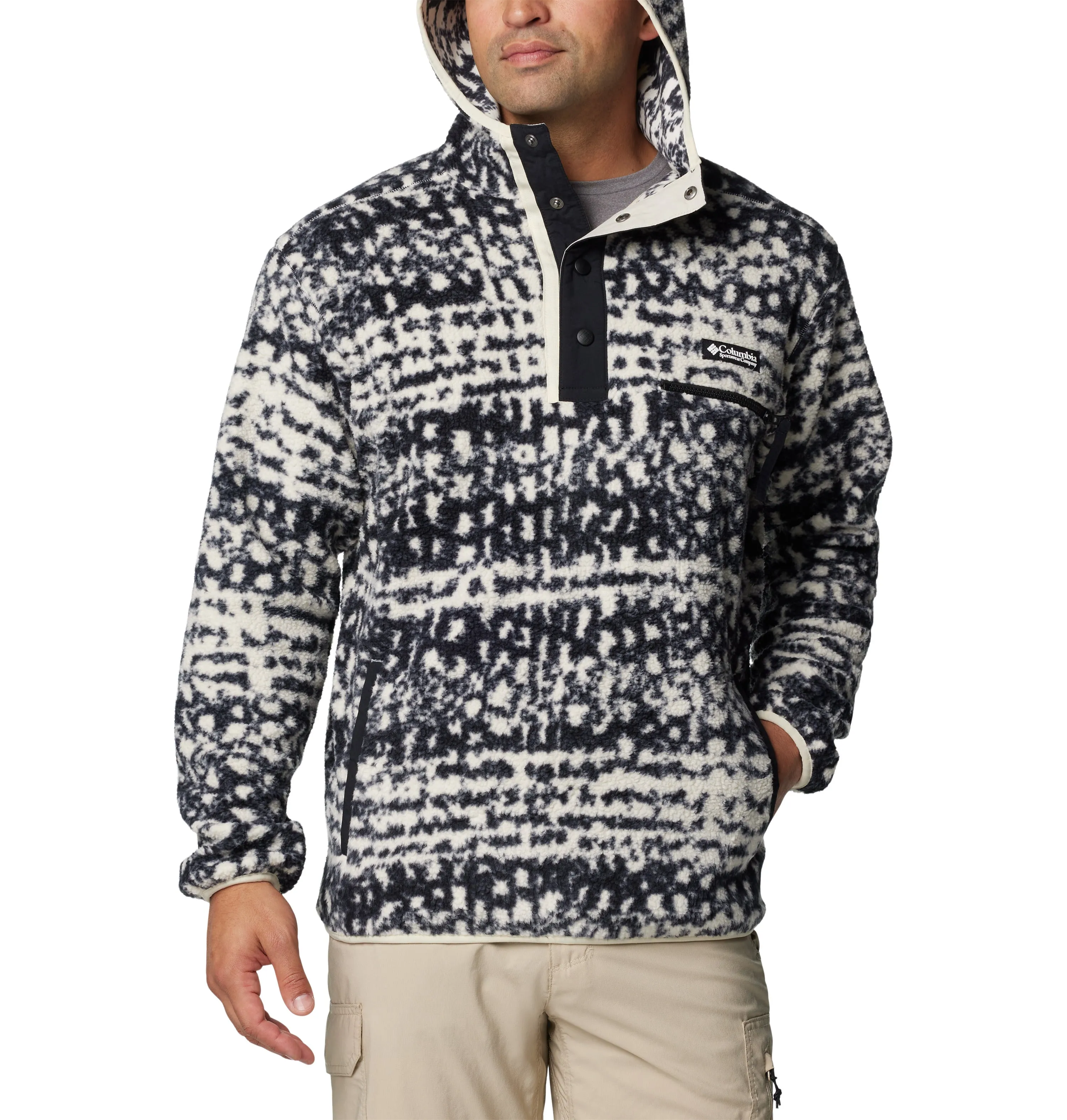 Columbia Men's Helvetia II Printed Quarter Snap Hooded Fleece (Black Stippled Stripe)