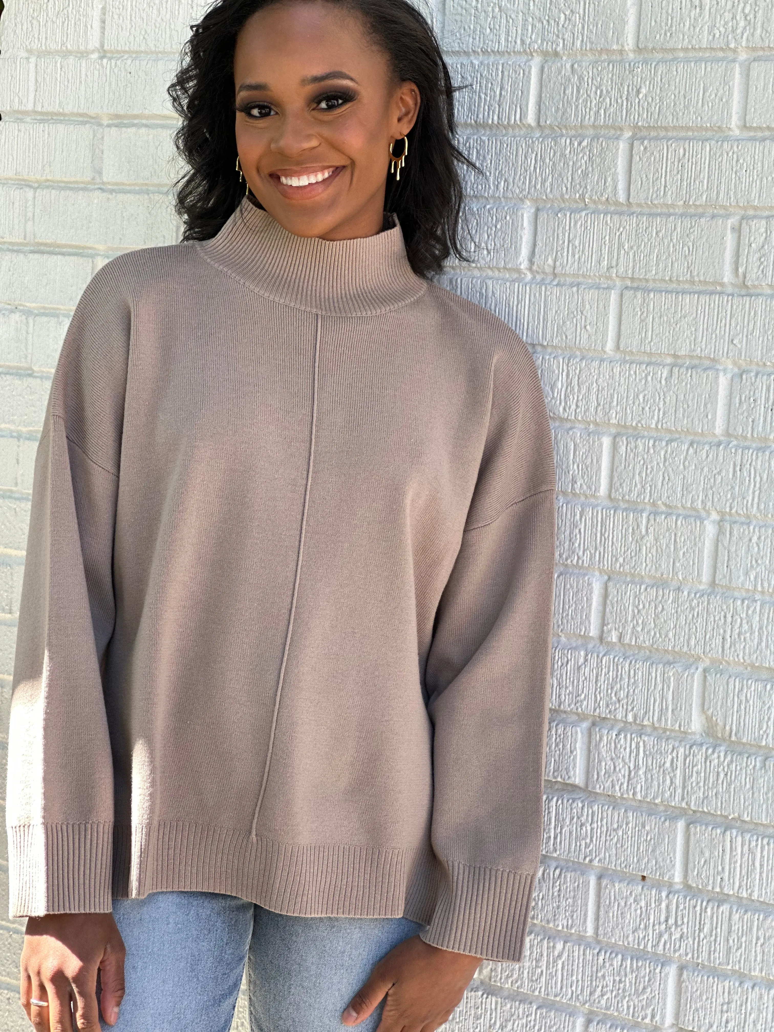 Core Mock Neck Front Seam Sweater