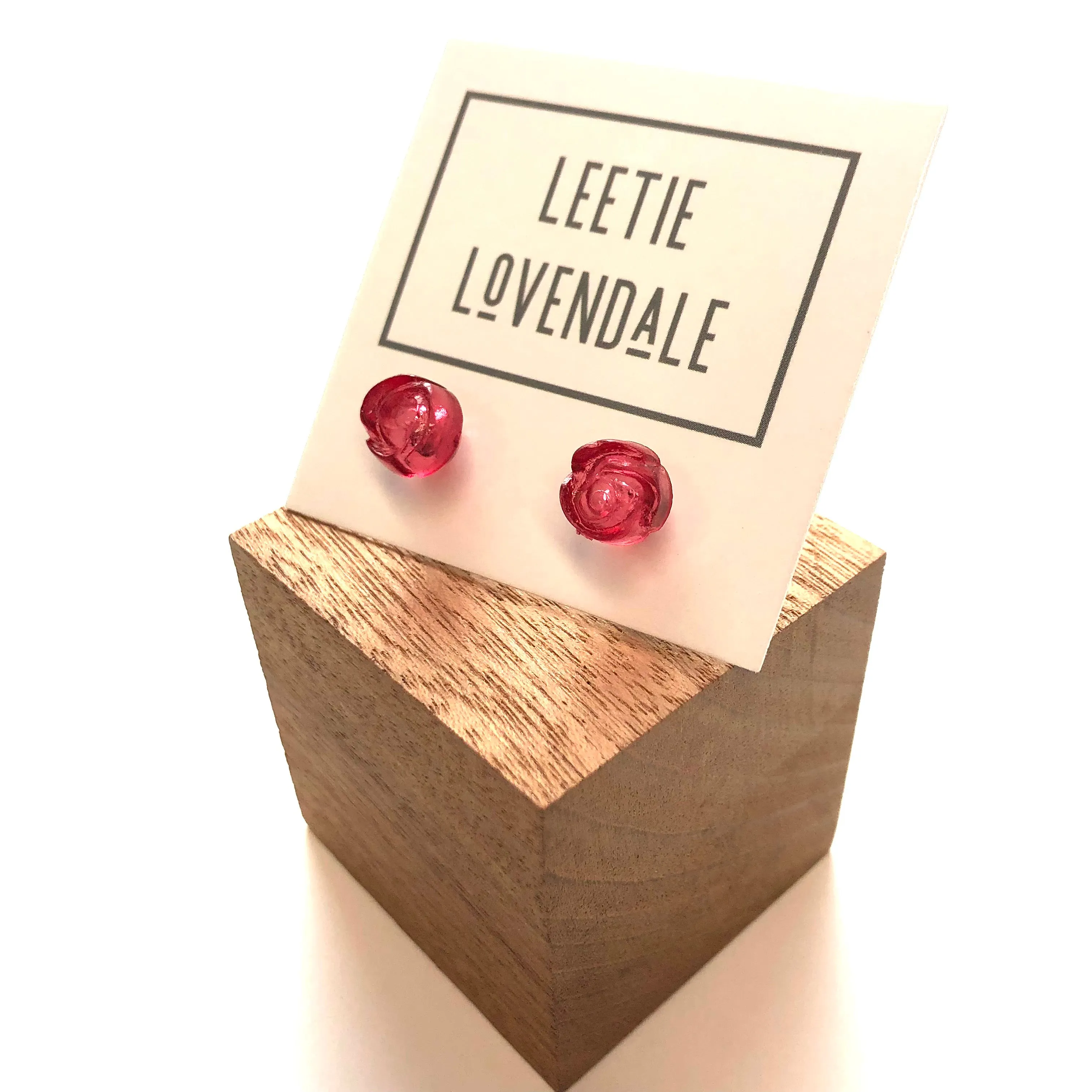 Cranberry Carved Lucite Rose Stud Earrings