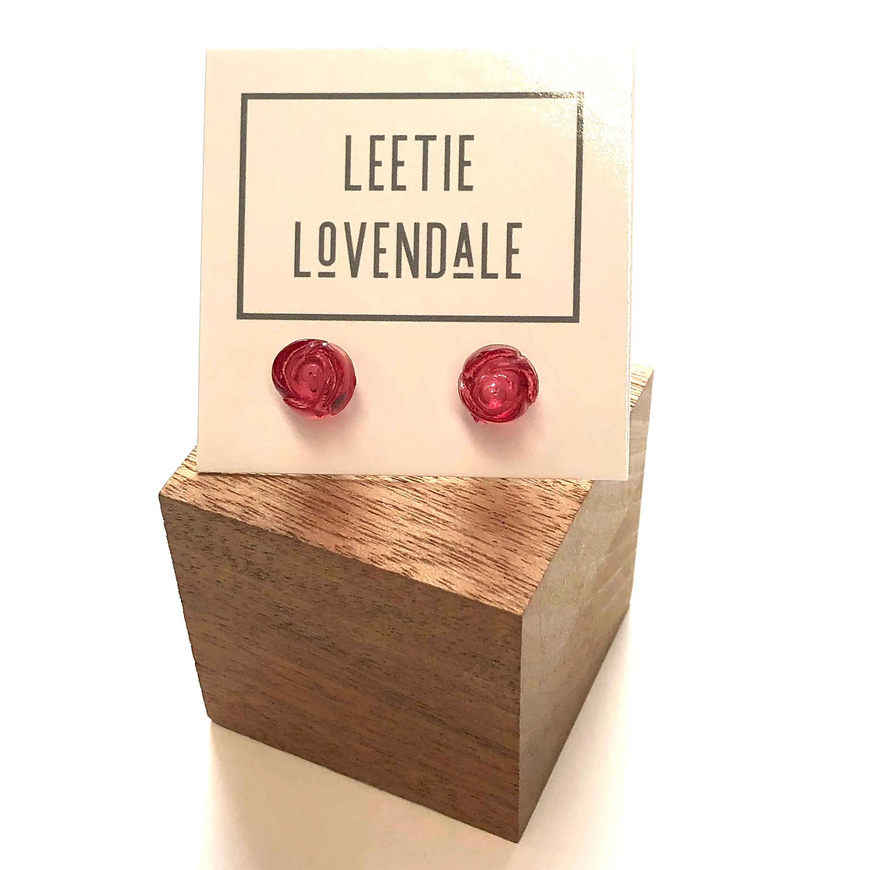 Cranberry Carved Lucite Rose Stud Earrings