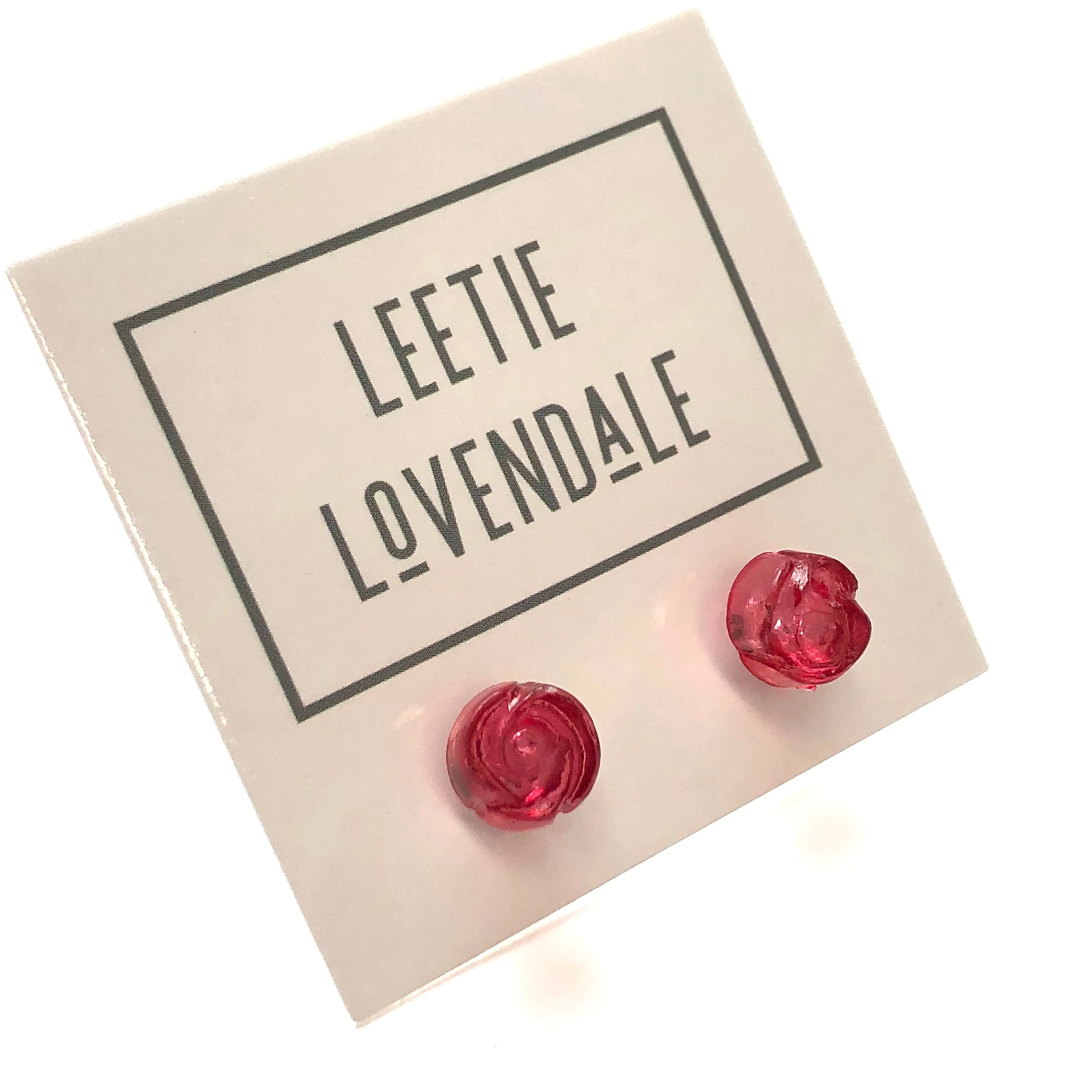 Cranberry Carved Lucite Rose Stud Earrings