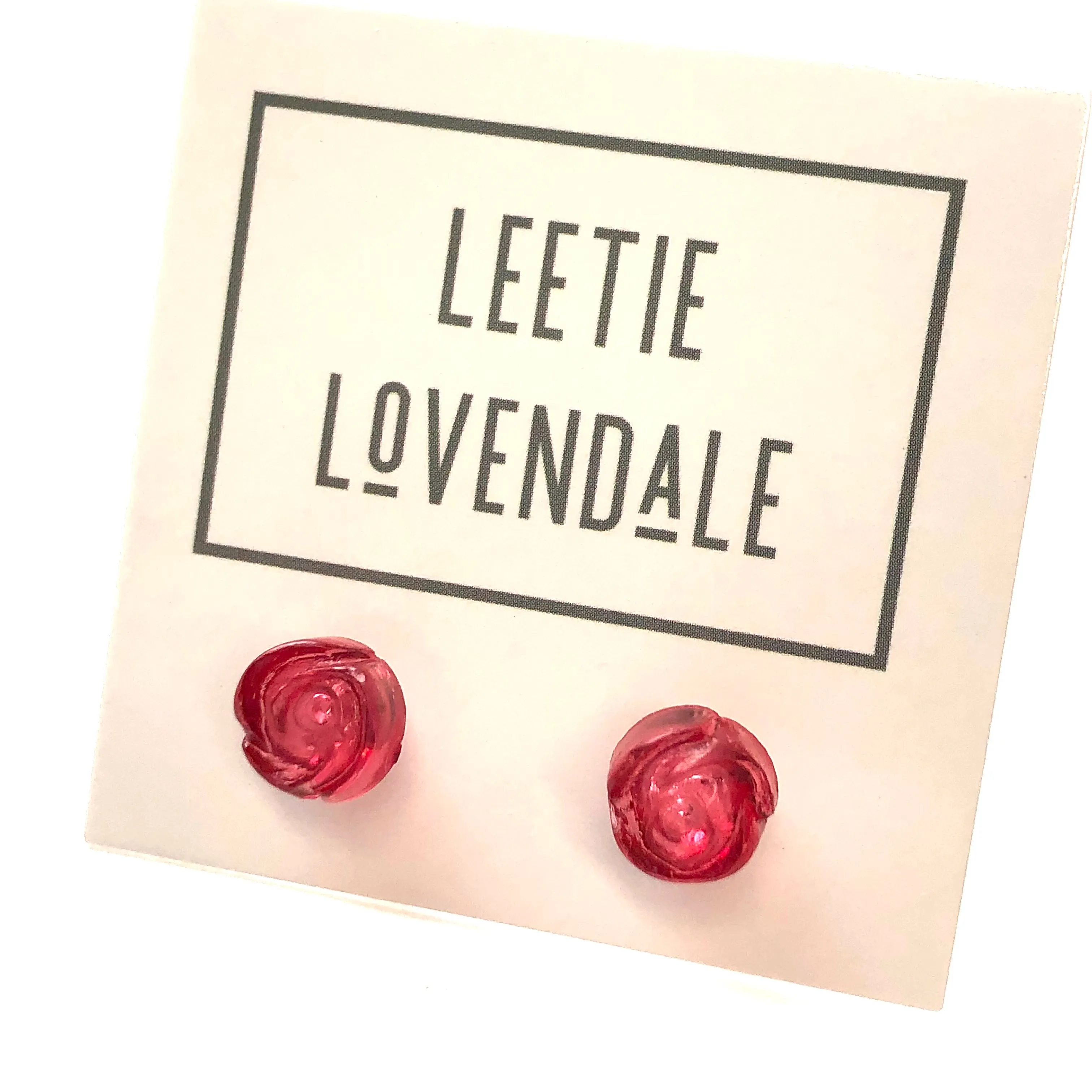 Cranberry Carved Lucite Rose Stud Earrings