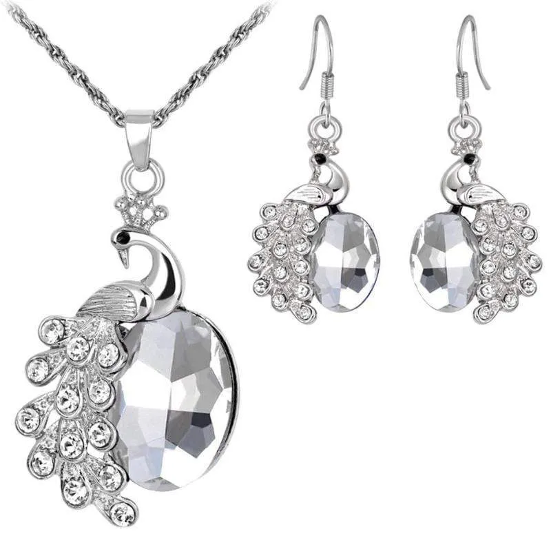 Diamond Peacock White Gem Set