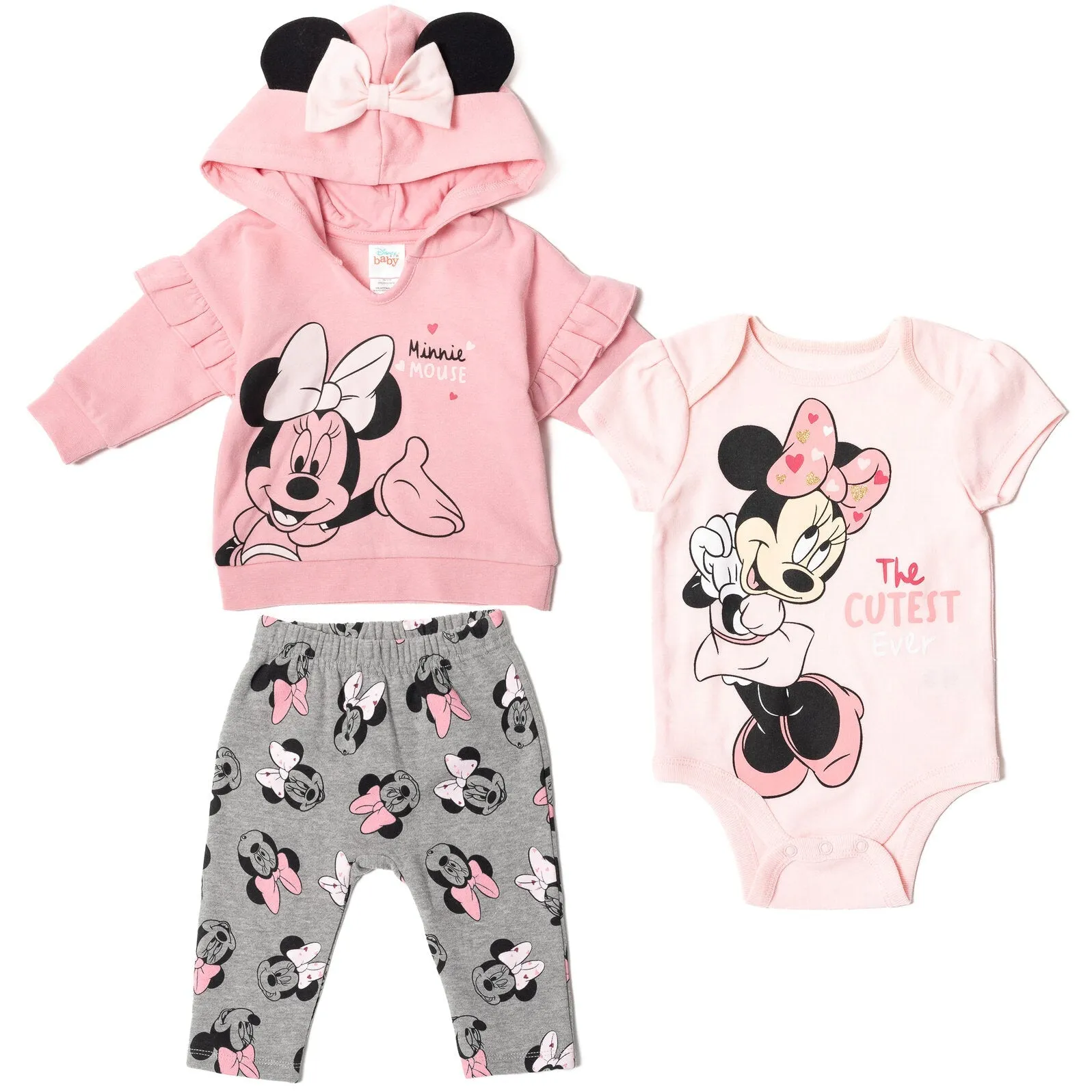 Disney Fleece Pullover Hoodie Bodysuit and Pants 3 Piece Outfit Set