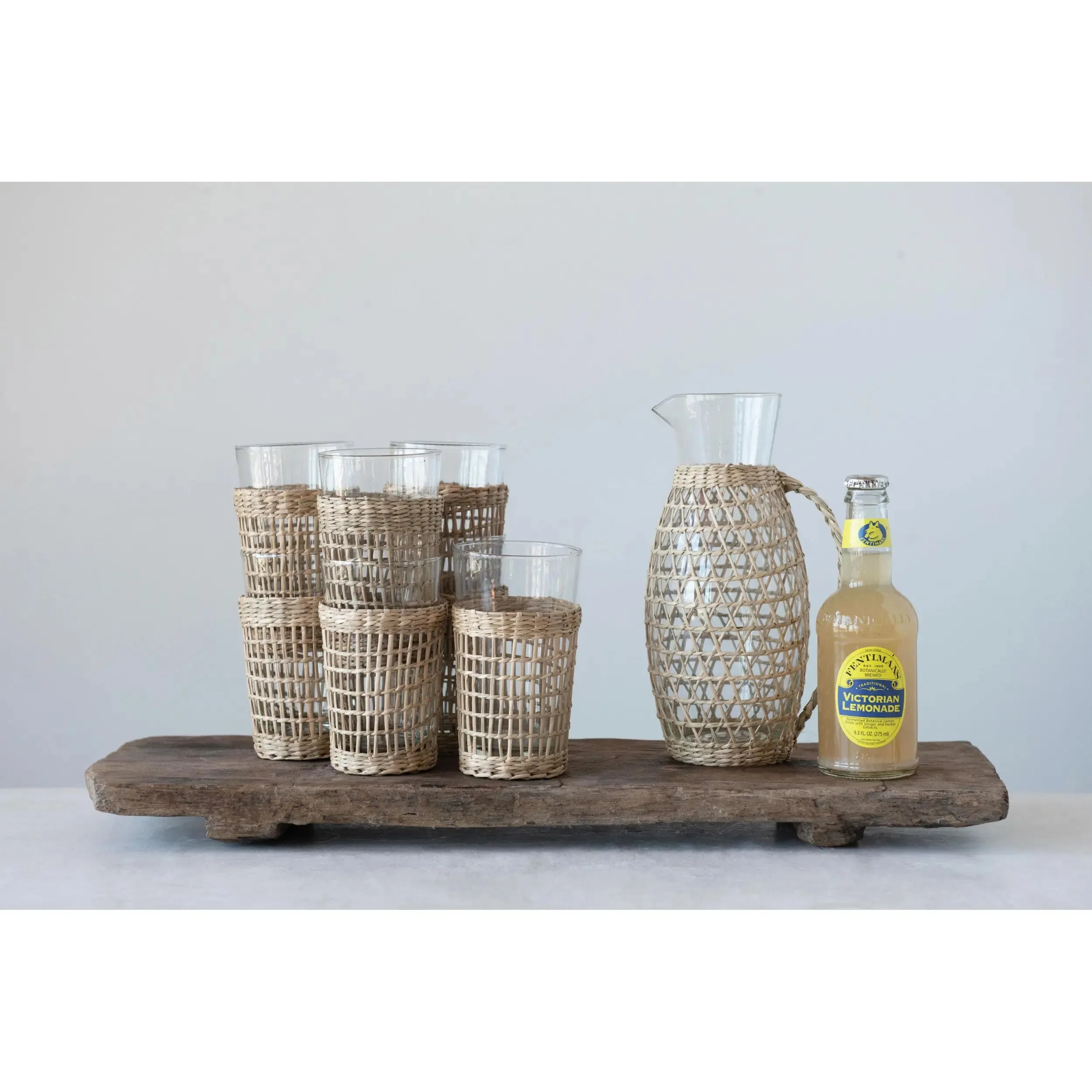 Drinking Glass With Woven Seagrass Sleeve