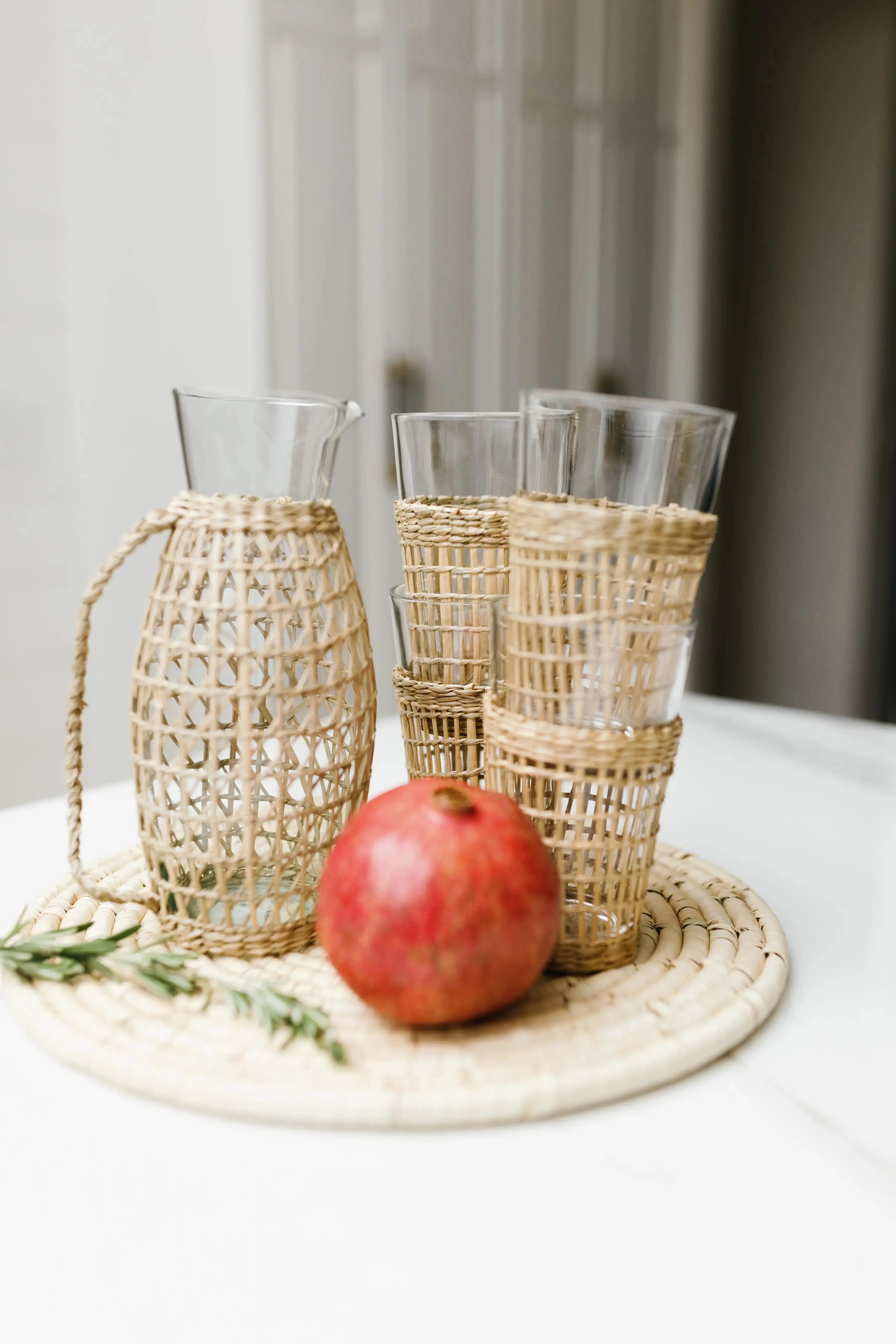 Drinking Glass With Woven Seagrass Sleeve