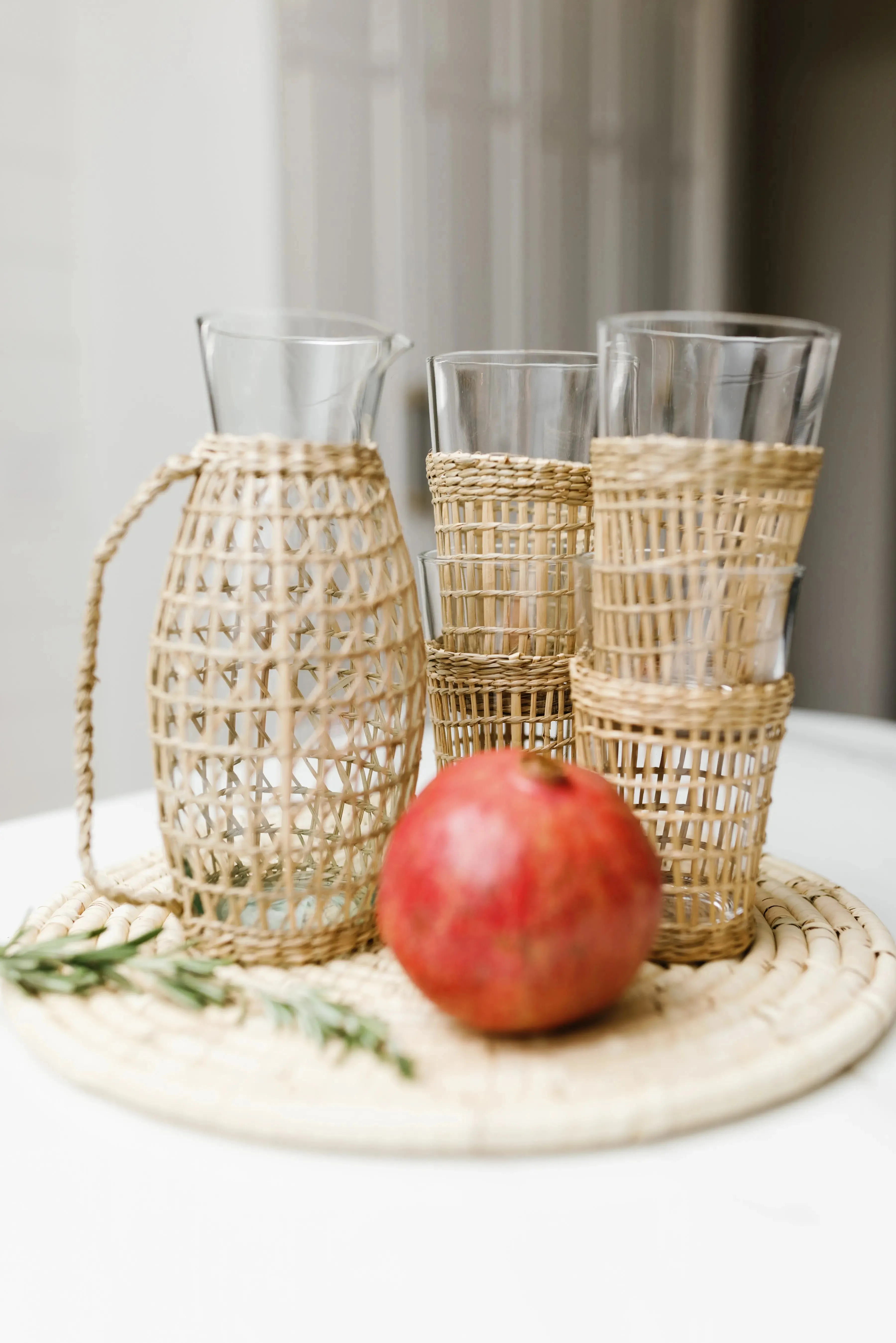 Drinking Glass With Woven Seagrass Sleeve