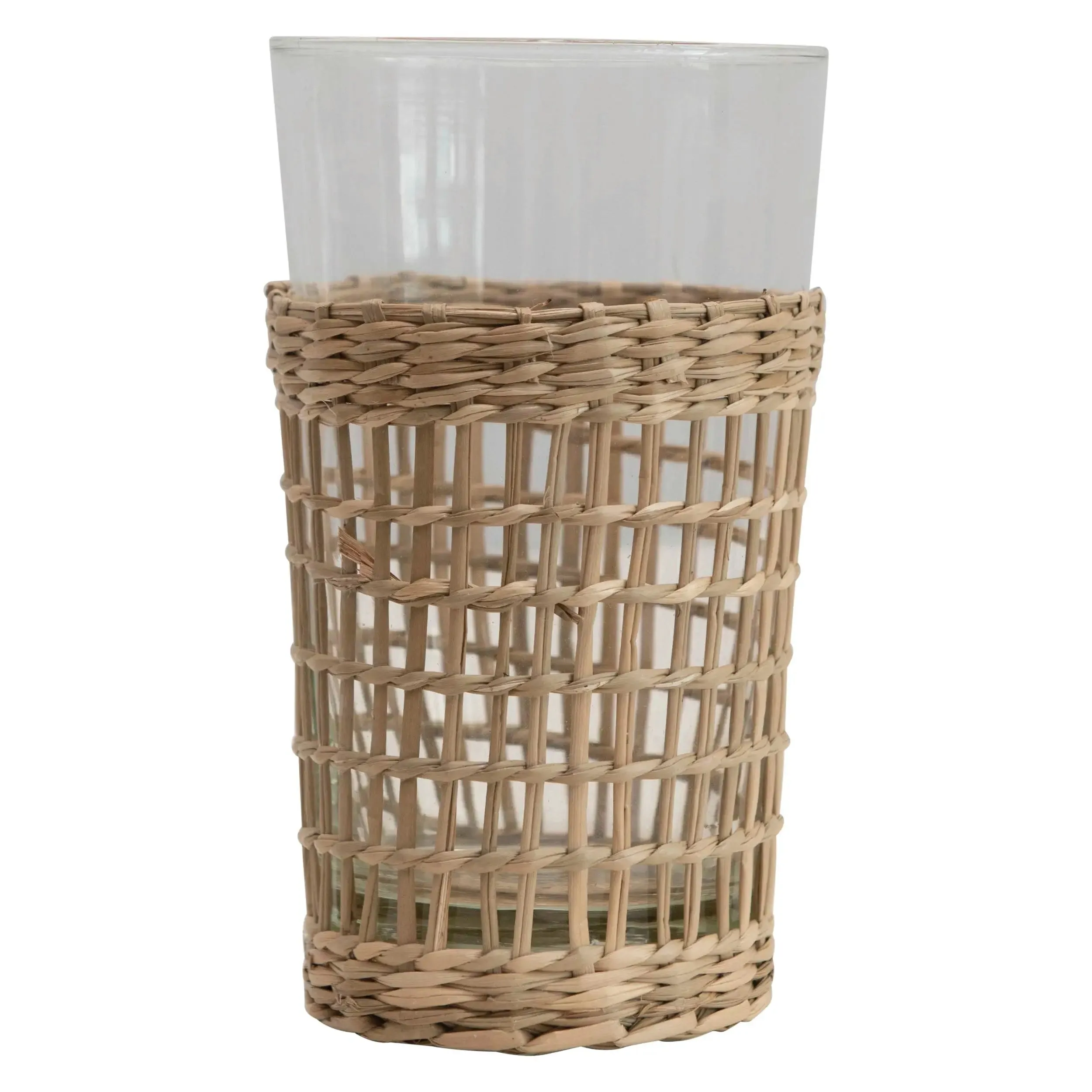 Drinking Glass With Woven Seagrass Sleeve