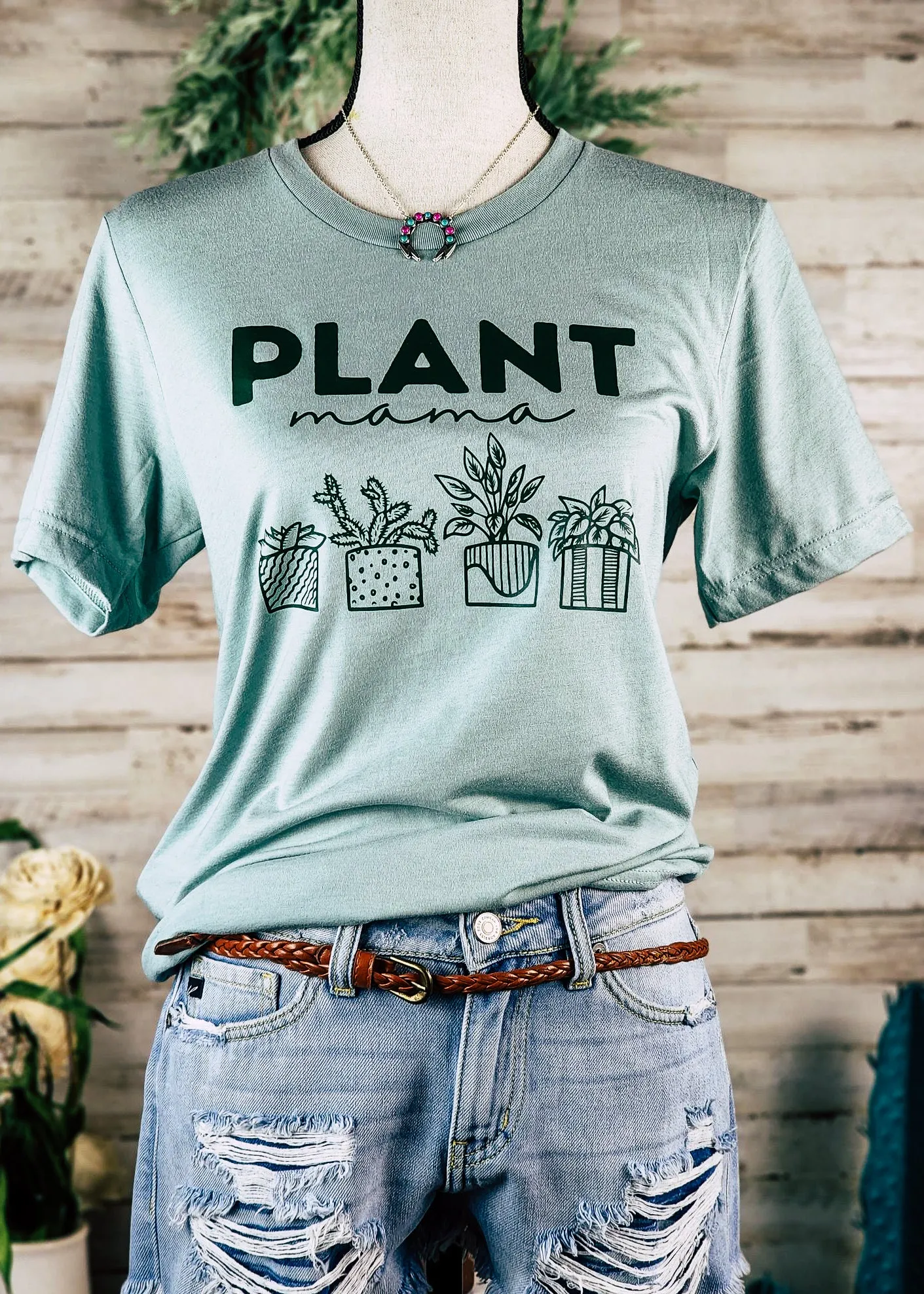 Dusty Blue Plant Mama Short Sleeve Graphic Tee