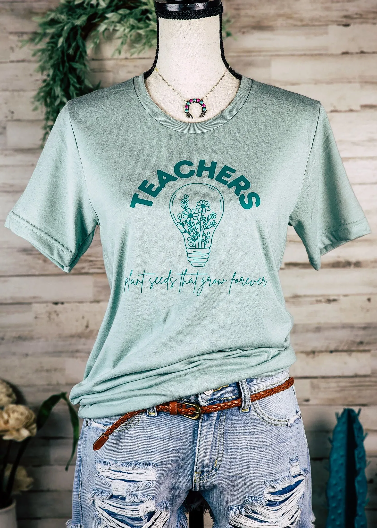 Dusty Blue Teachers Plant Seeds Short Sleeve Graphic Tee