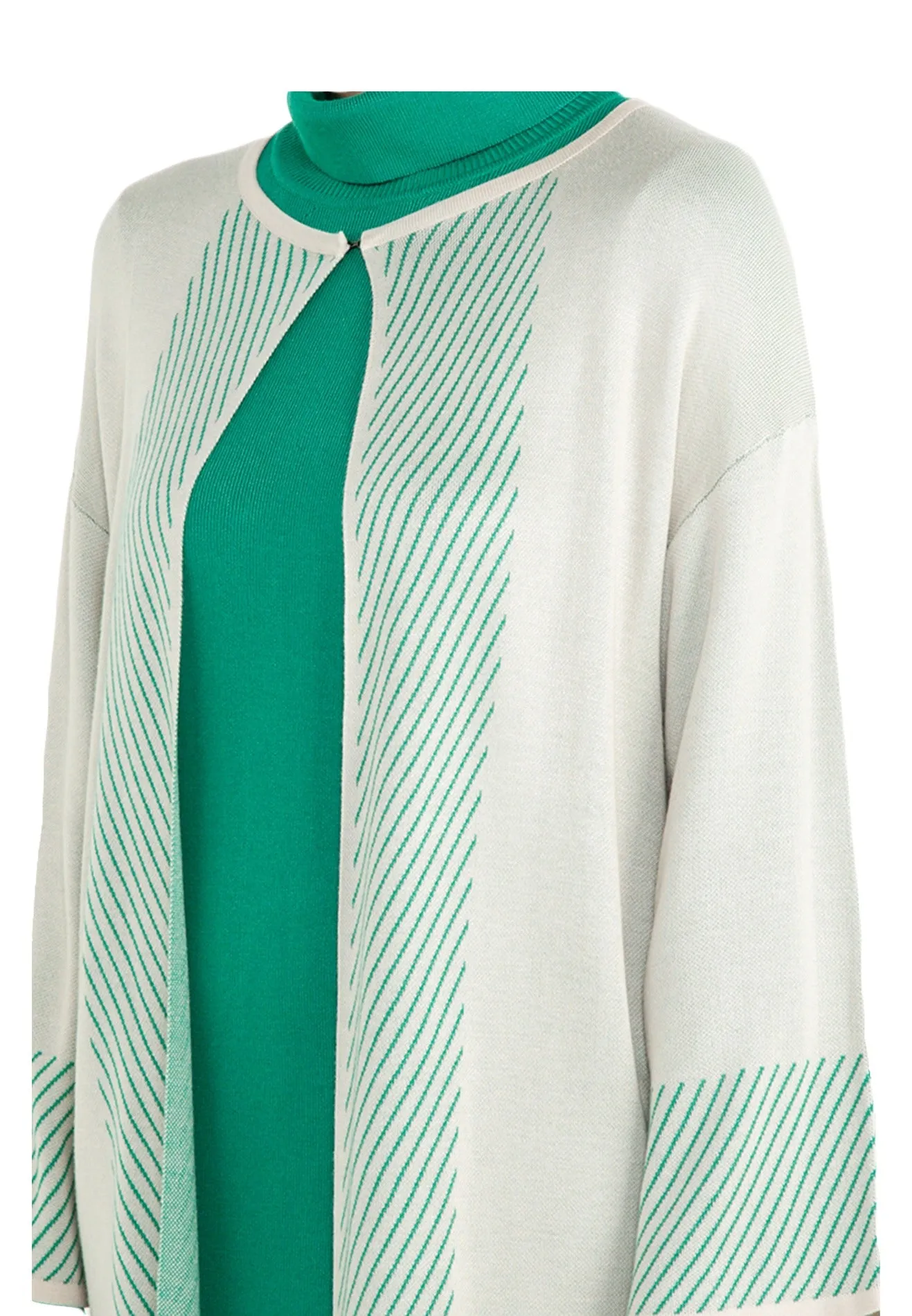 ELLE Apparel Round Neckline Stripe Details Long Cardigan