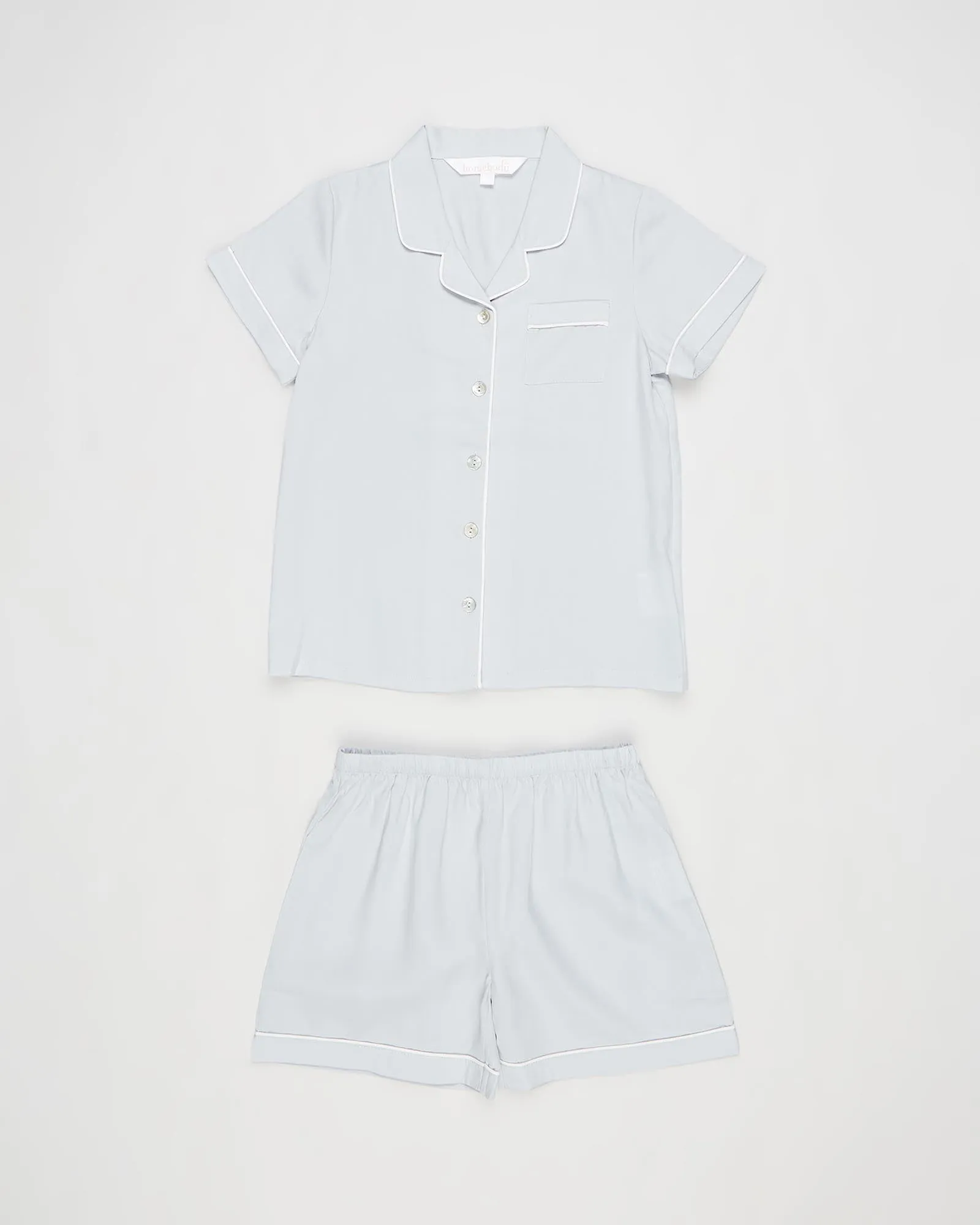 Eva Kids Short Tencel™ Pyjama Set - Eggshell Blue with White Piping