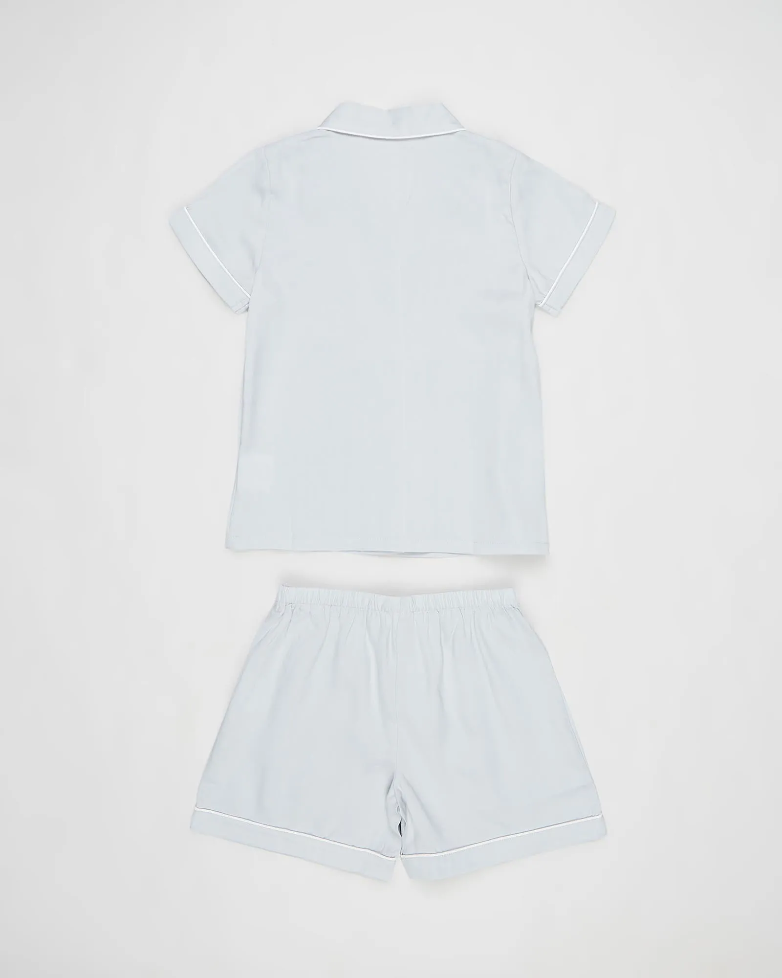 Eva Kids Short Tencel™ Pyjama Set - Eggshell Blue with White Piping