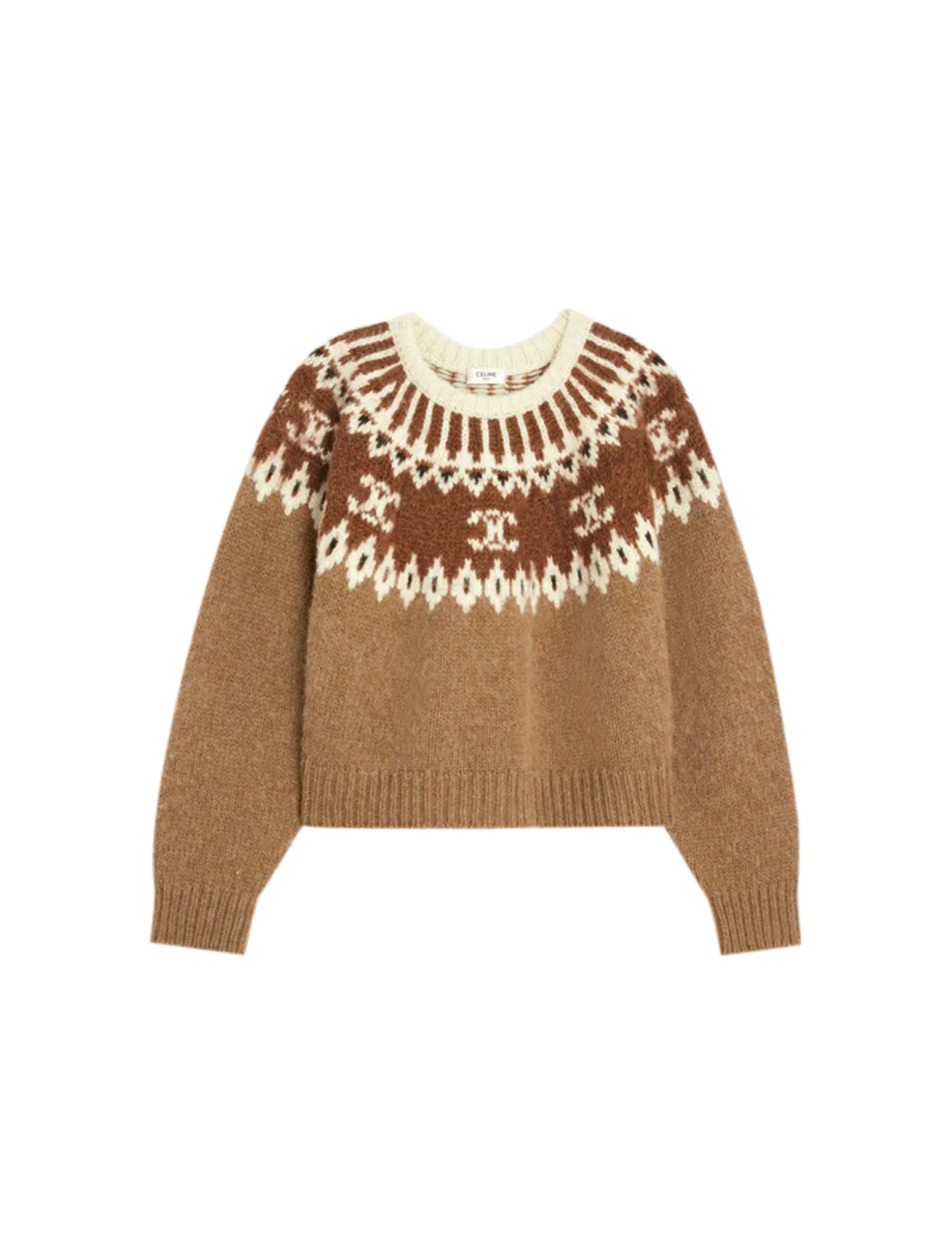 “FAIR ISLE” TRIOMPHE CREW NECK SWEATER IN WOOL CAMEL