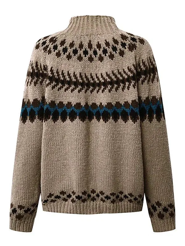 Fair Isle Turtleneck Sweater for Women, Light Brown