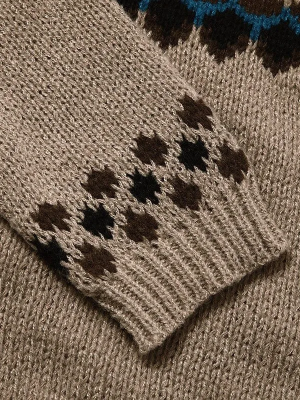 Fair Isle Turtleneck Sweater for Women, Light Brown