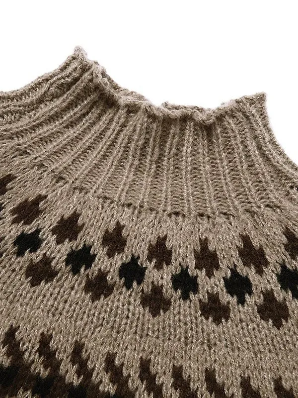 Fair Isle Turtleneck Sweater for Women, Light Brown