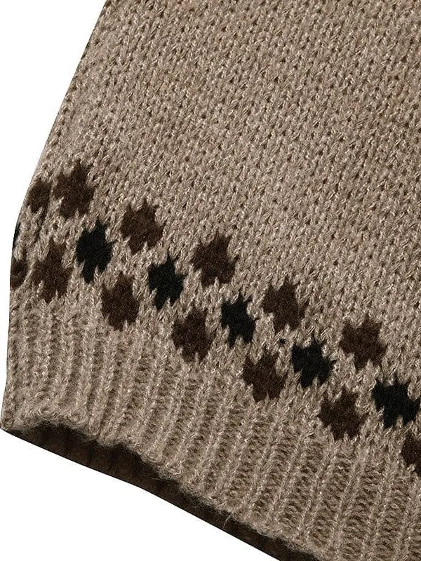 Fair Isle Turtleneck Sweater for Women, Light Brown