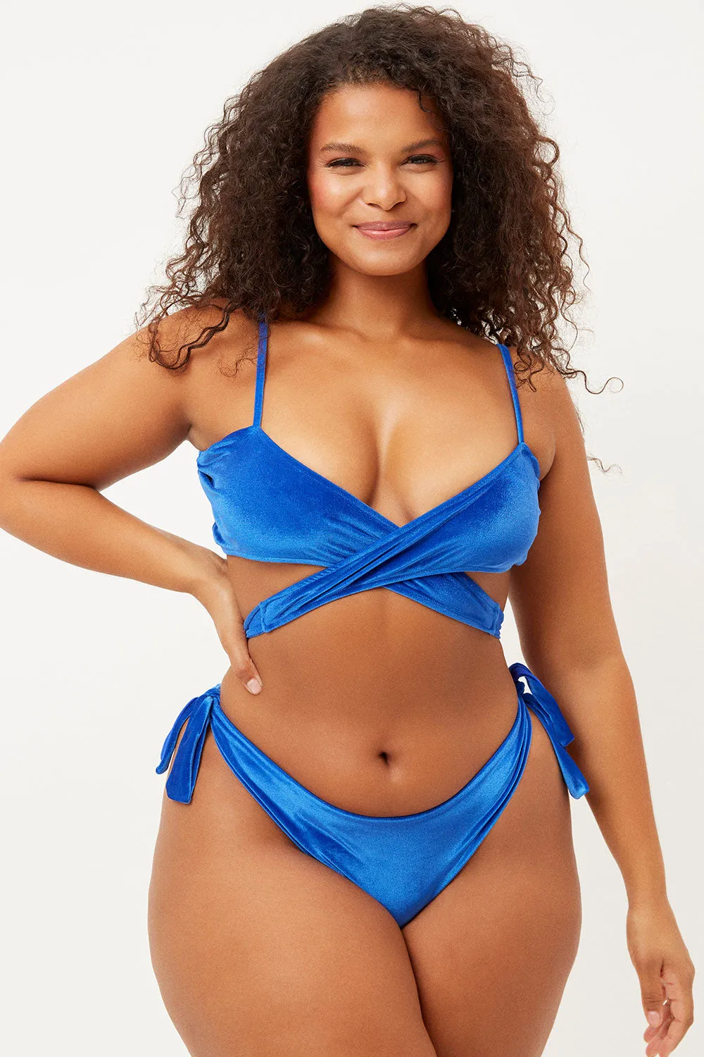 Falcon Wrap Velvet Bikini Top - Pacific