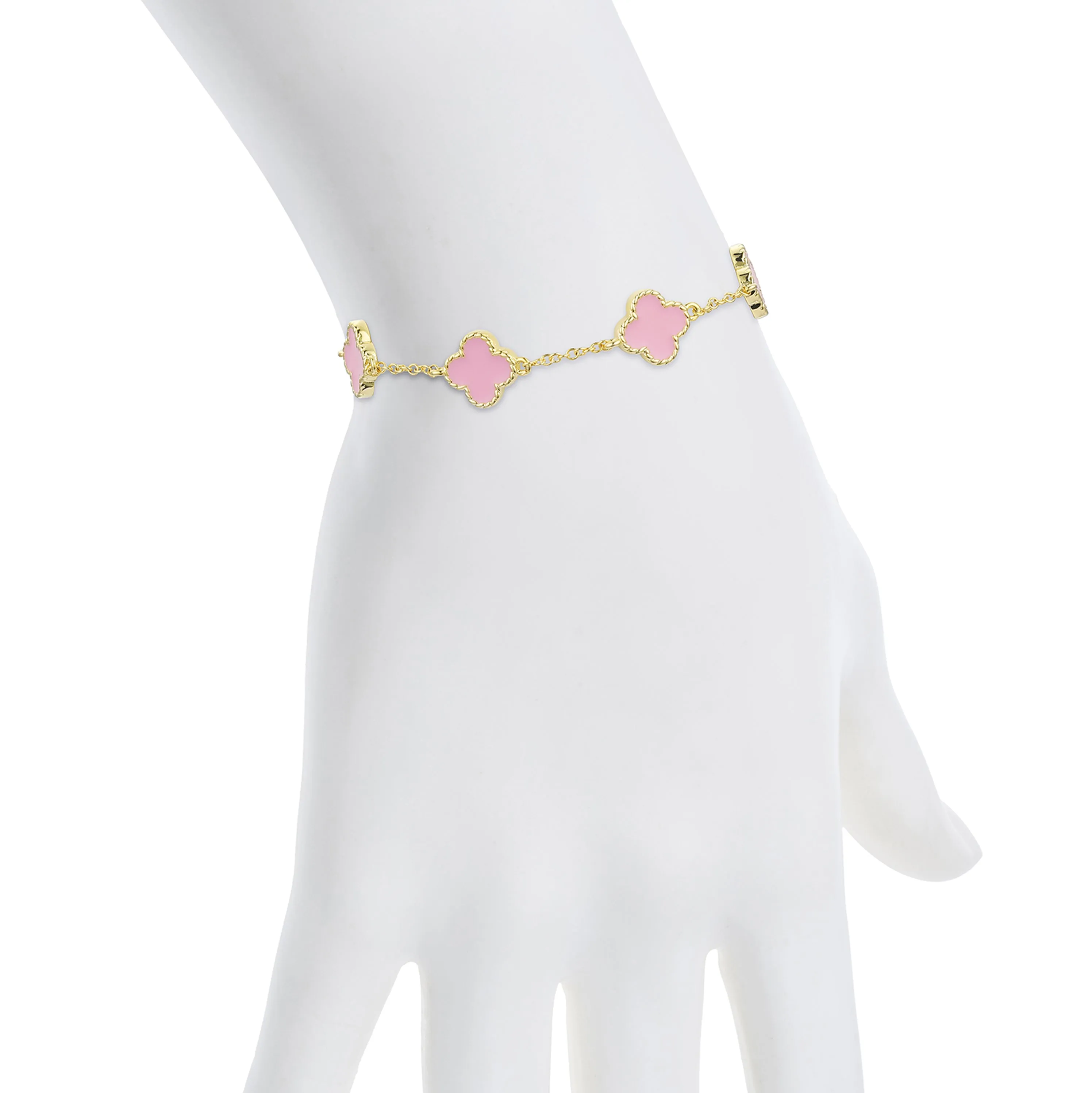 Four Leaf Clover Link Bracelet - Pink