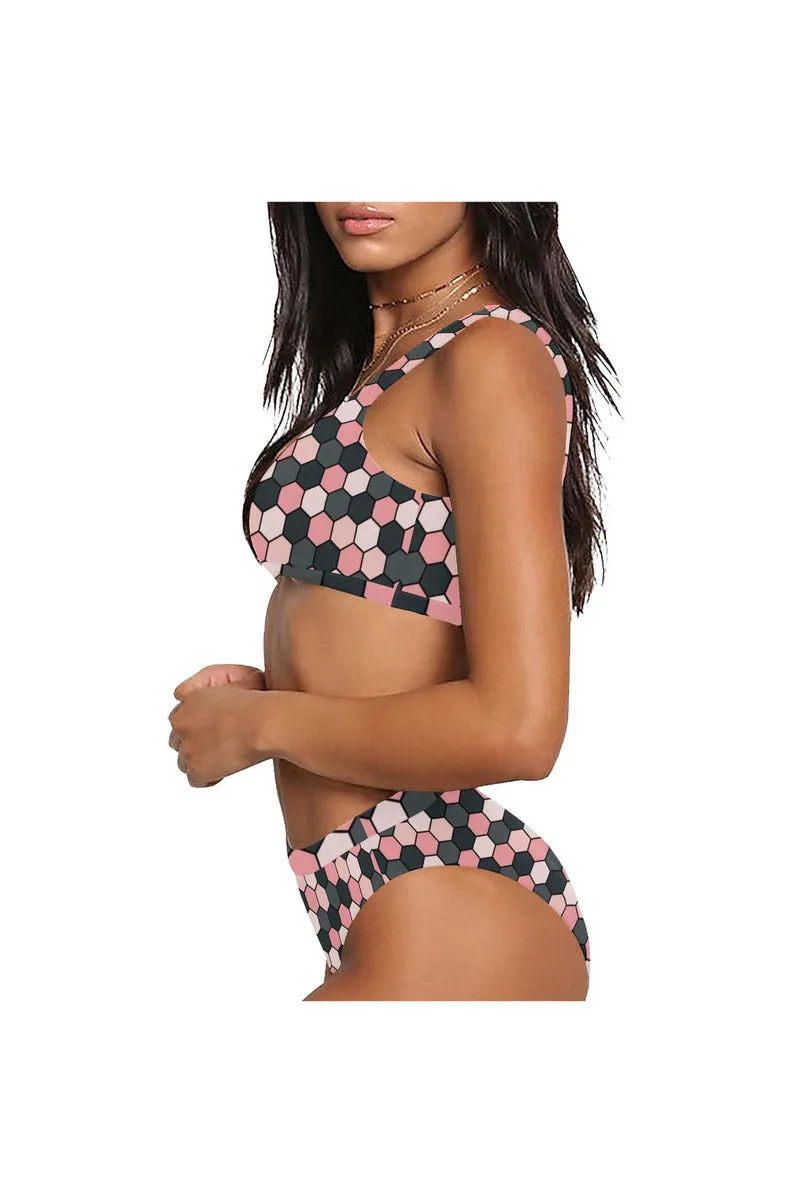 Geo Pink Sport Top & High-Waist Bikini Swimsuit