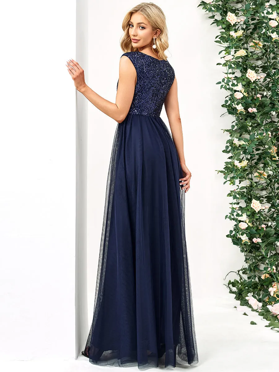 Glamorous Sleeveless A Line Wholesale Evening Dresses with Deep V Neck