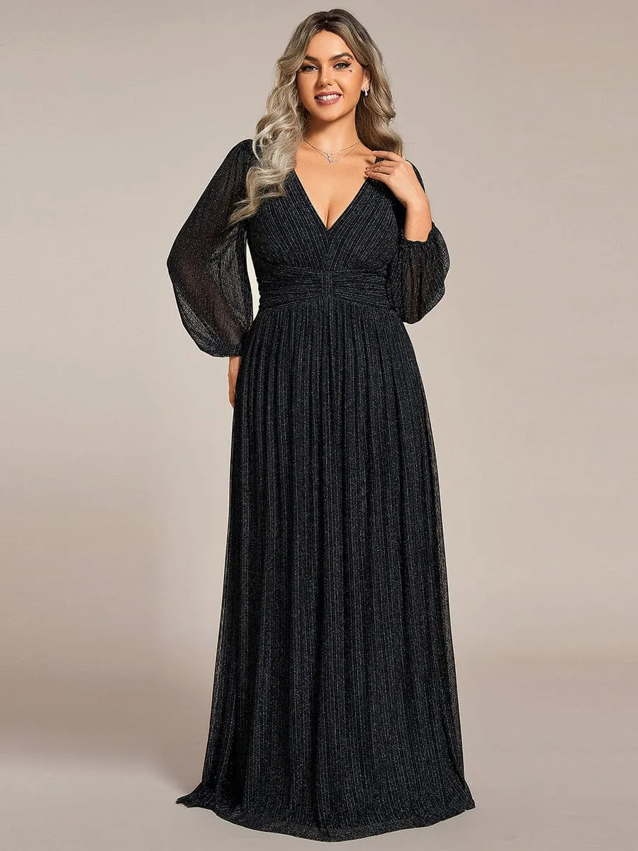 Glittery Empire Waist Long Lantern Sleeves A-Line Evening Dress