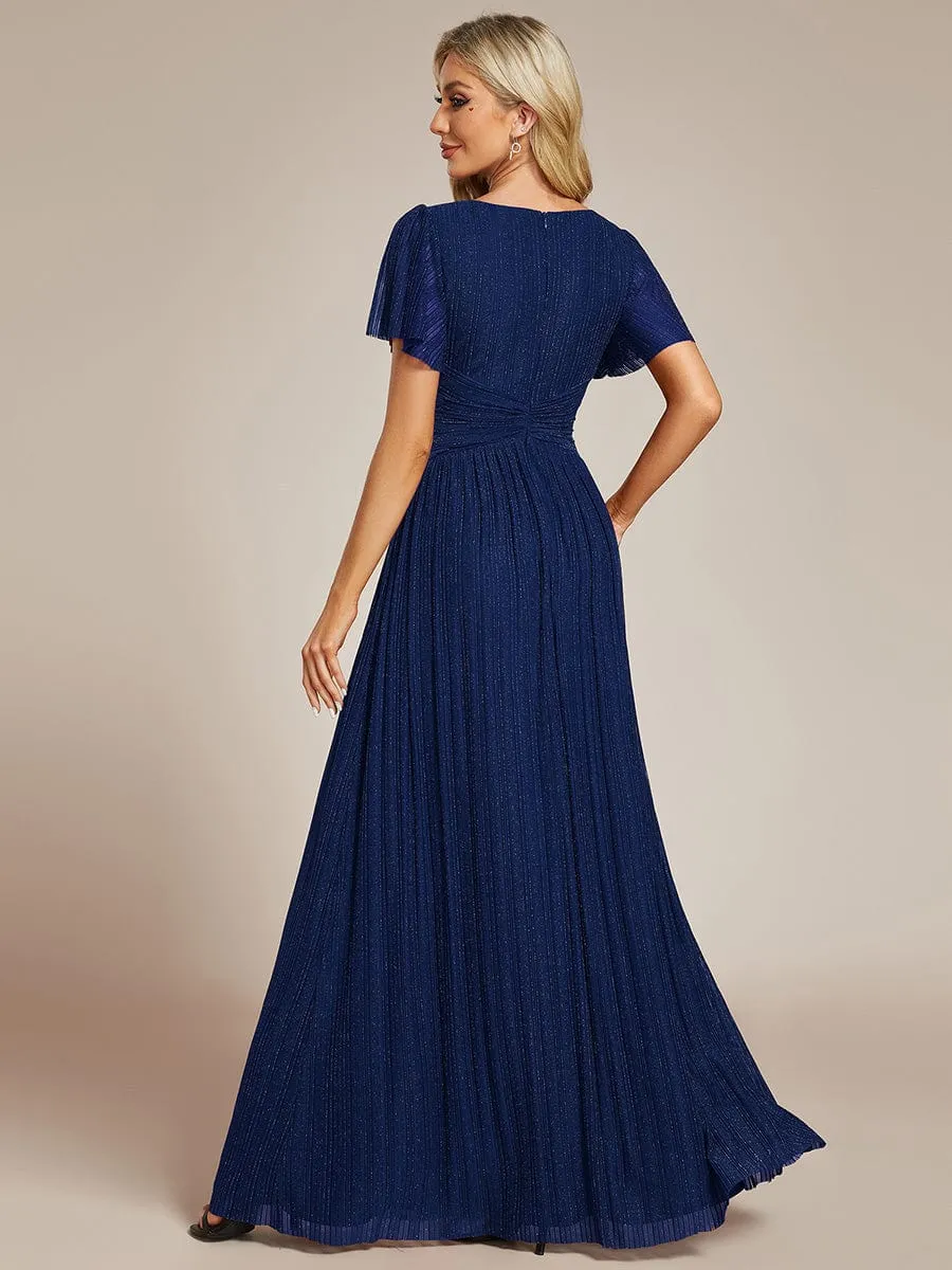 Glittery Empire Waist Long Lantern Sleeves A-Line Evening Dress