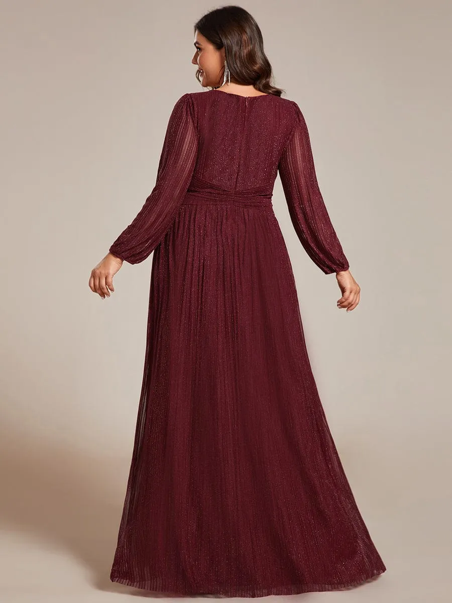 Glittery Empire Waist Long Lantern Sleeves A-Line Evening Dress