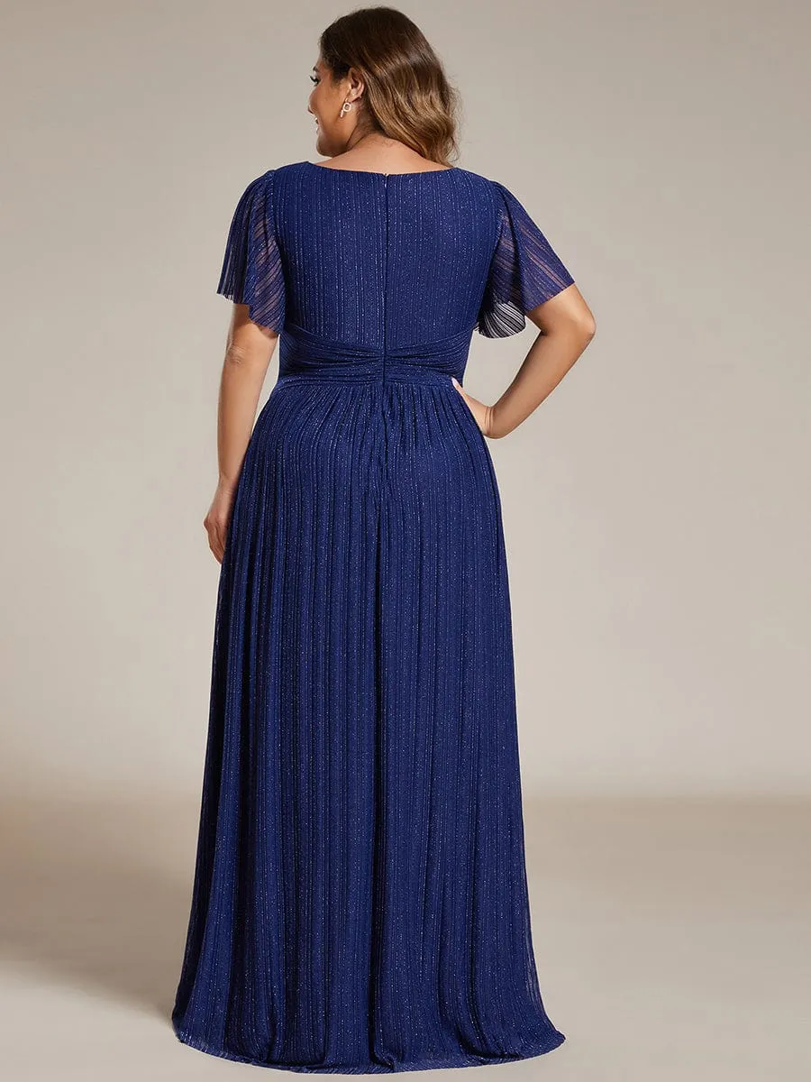 Glittery Empire Waist Long Lantern Sleeves A-Line Evening Dress