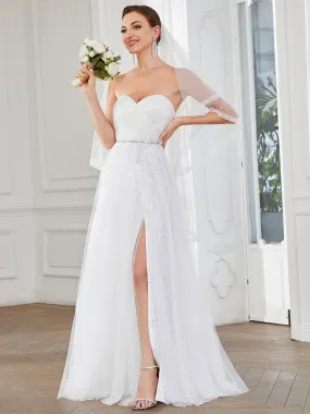 Gorgeous A Line Strapless Thigh High Split Wholesale Wedding Dresses