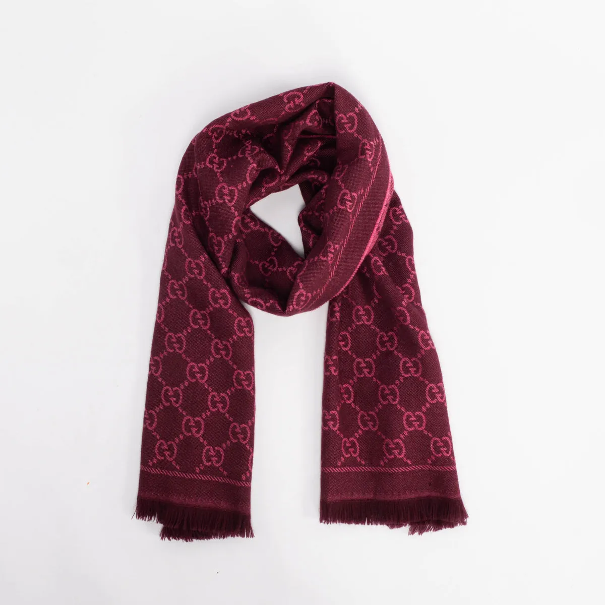 Gucci Pink Wool Double Jacquard GG Scarf