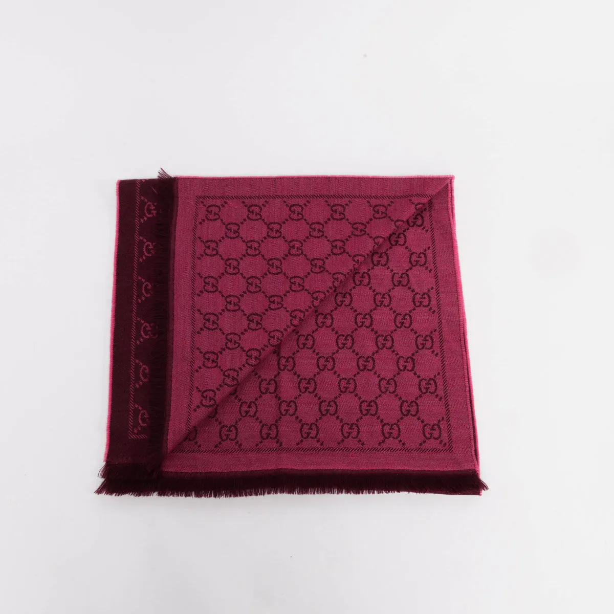 Gucci Pink Wool Double Jacquard GG Scarf