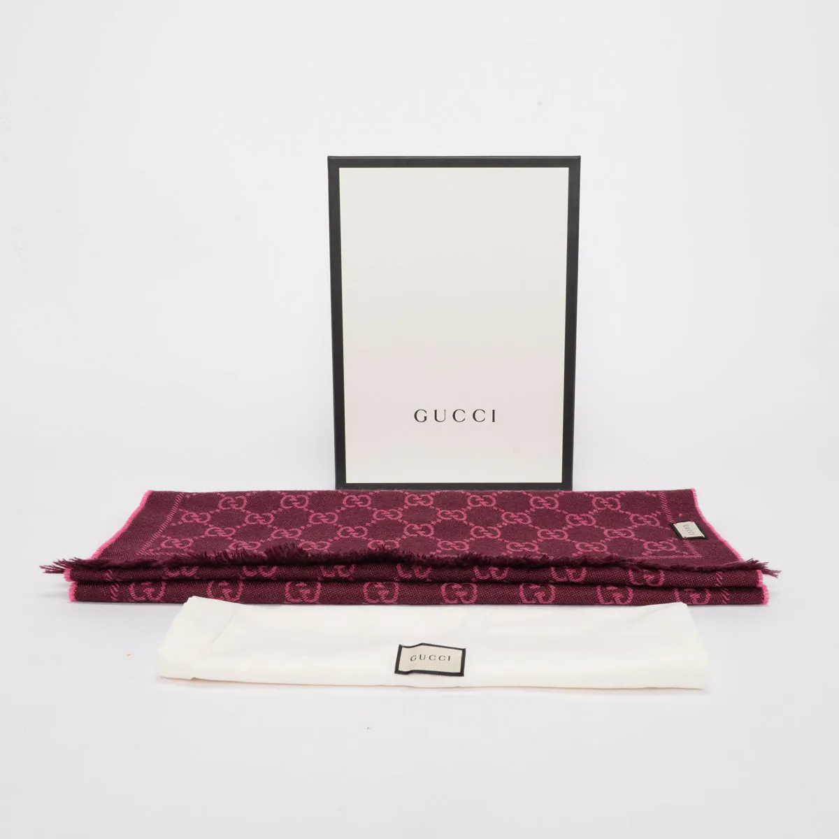 Gucci Pink Wool Double Jacquard GG Scarf