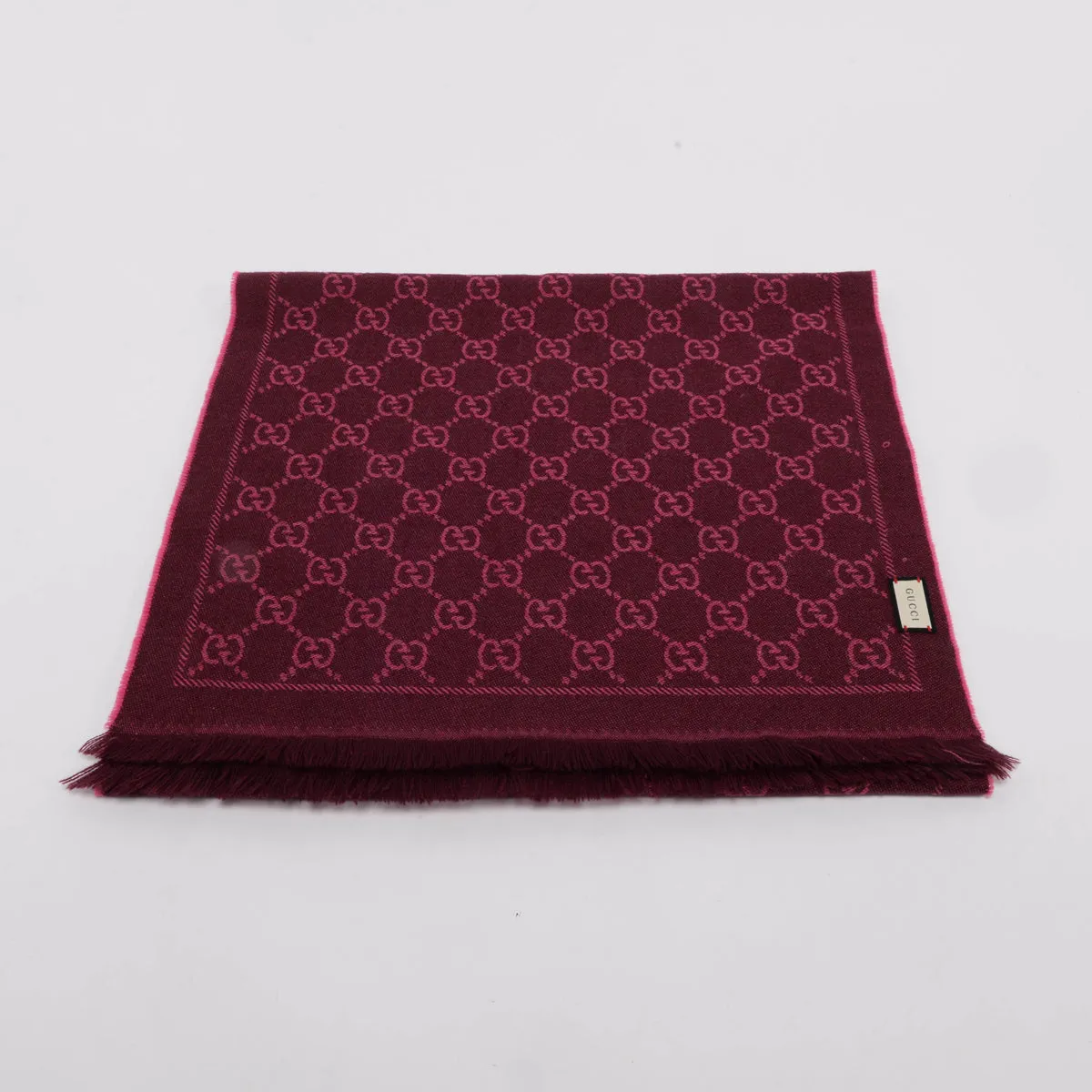 Gucci Pink Wool Double Jacquard GG Scarf