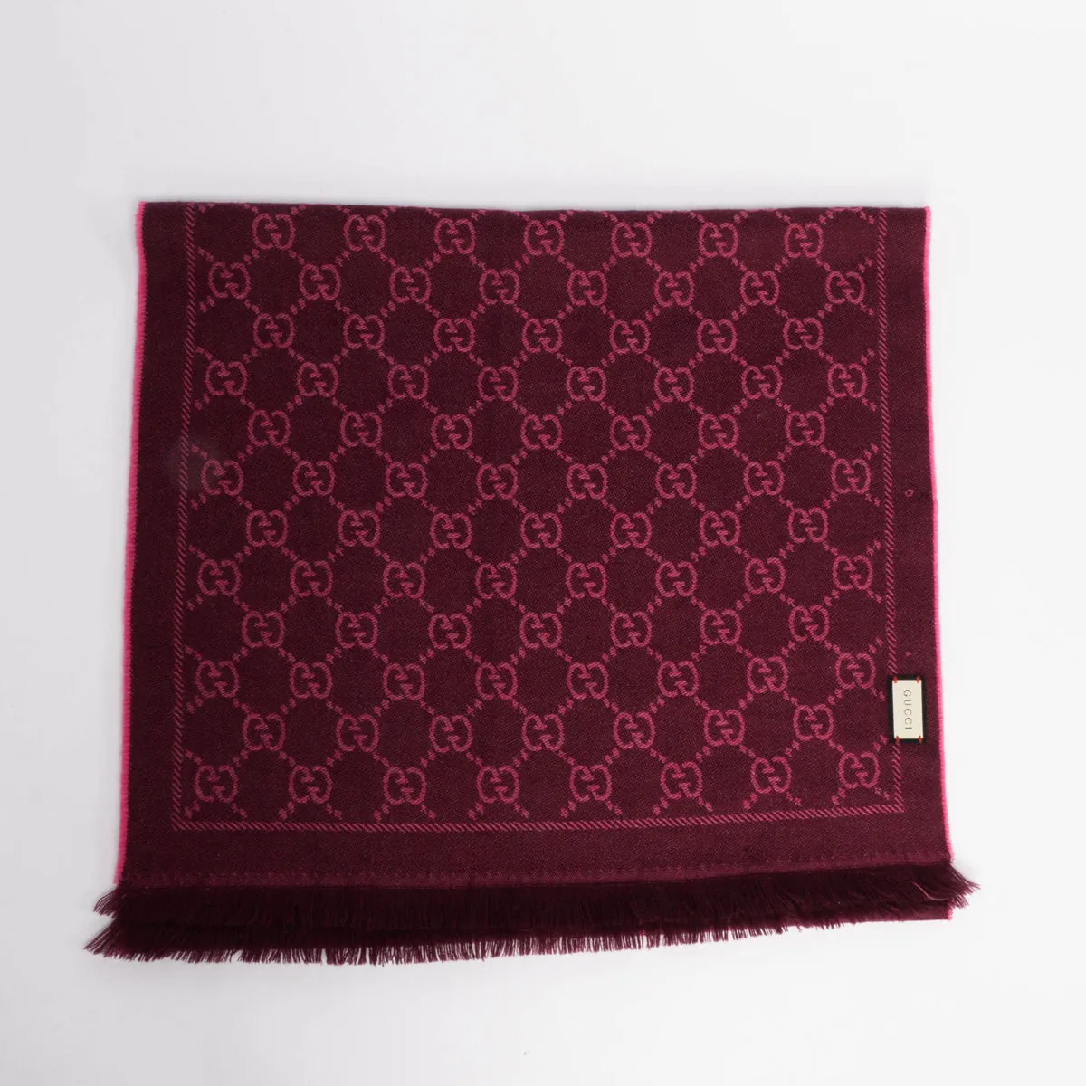 Gucci Pink Wool Double Jacquard GG Scarf