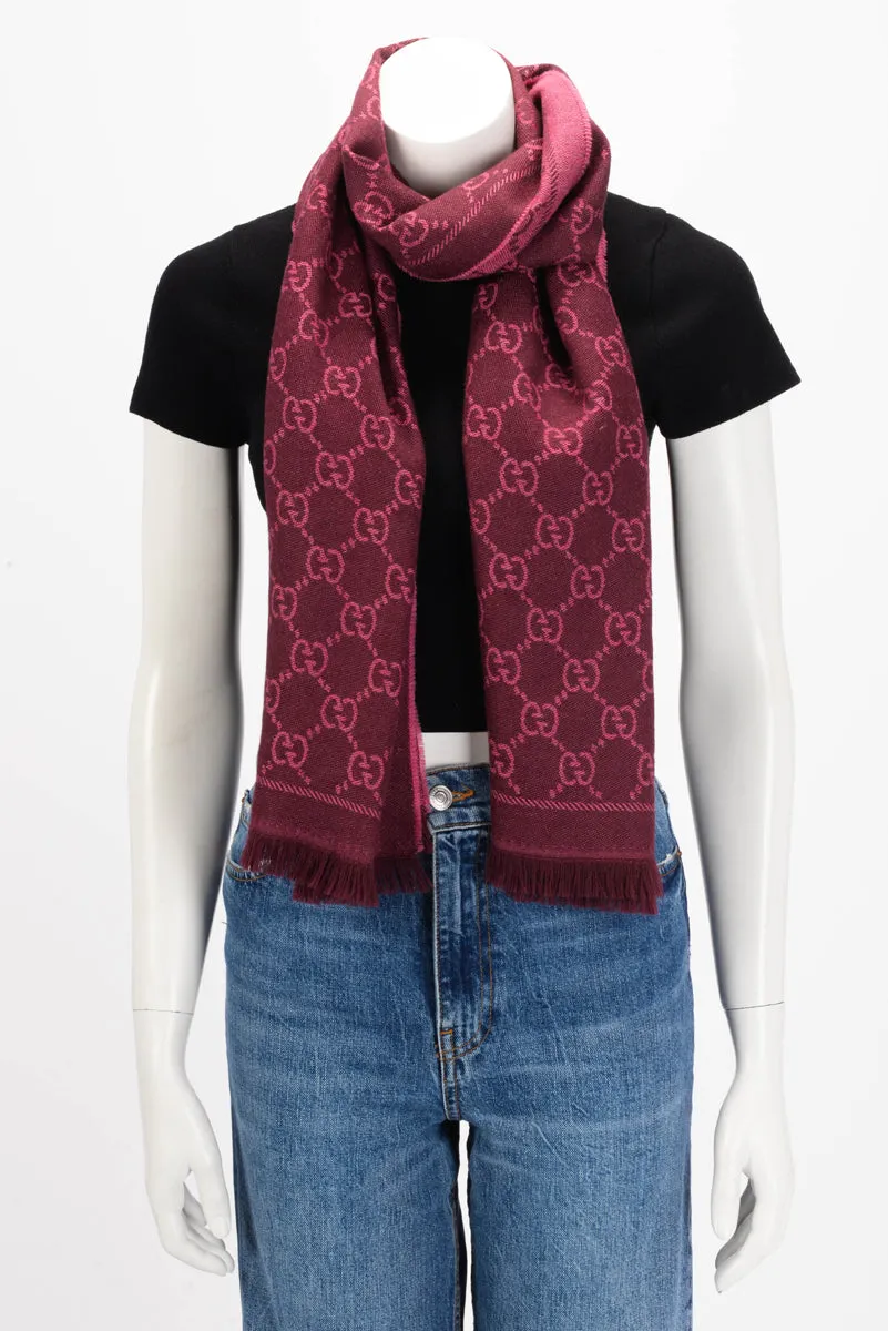 Gucci Pink Wool Double Jacquard GG Scarf