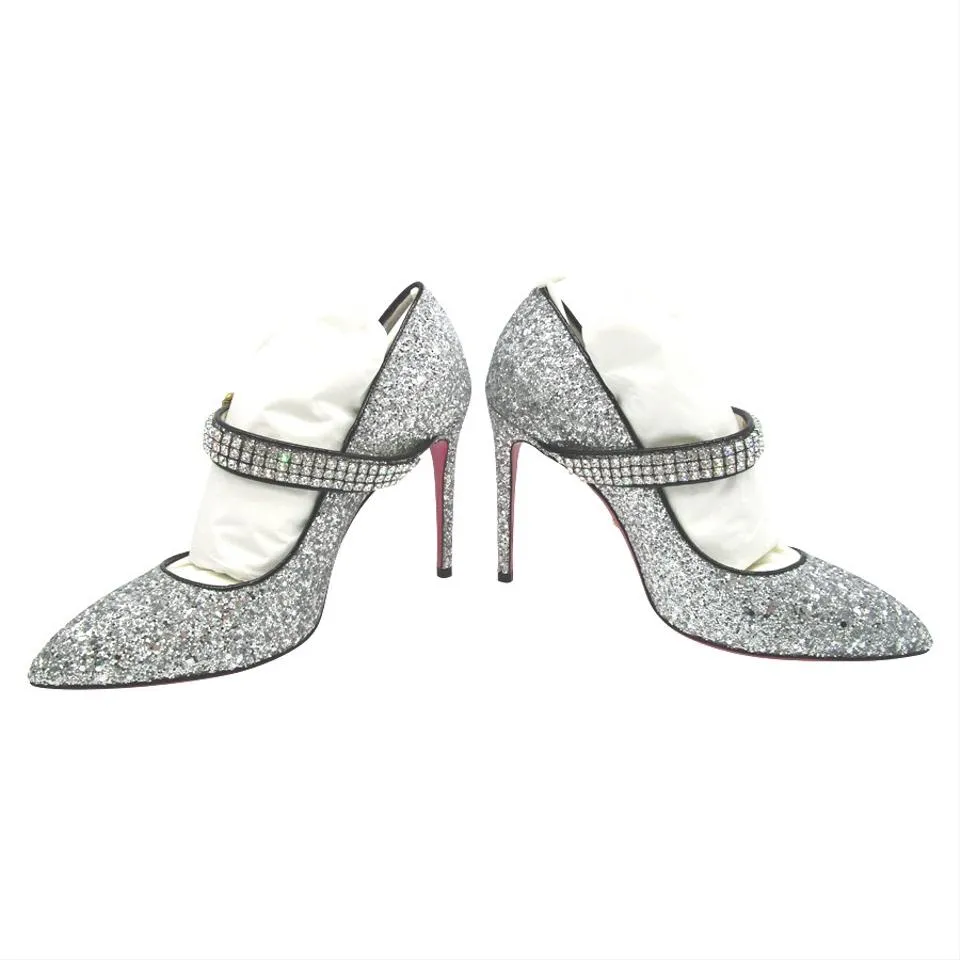 Gucci Silver Sylvie Crystal-embellished Glittered Leather In Pumps Size 39