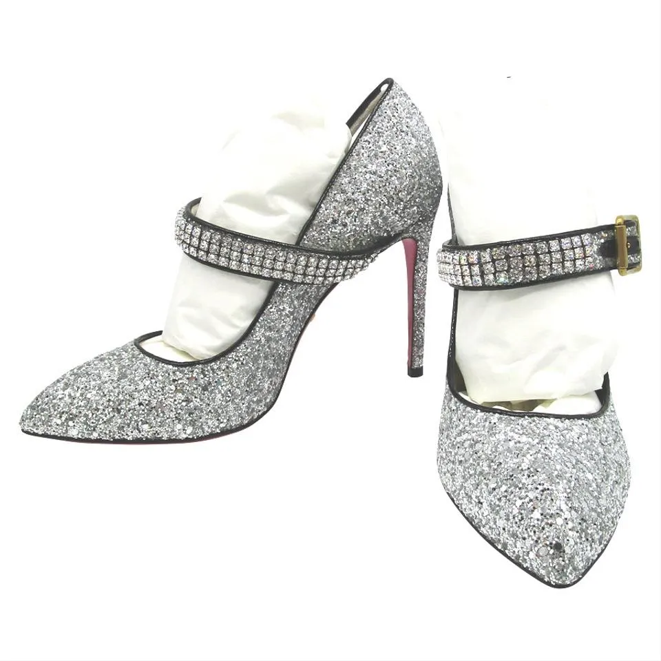 Gucci Silver Sylvie Crystal-embellished Glittered Leather In Pumps Size 39