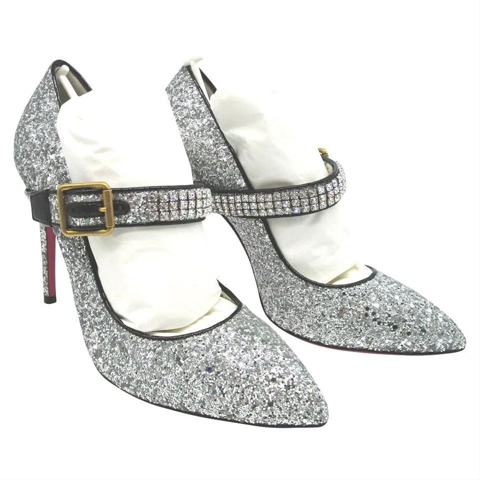 Gucci Silver Sylvie Crystal-embellished Glittered Leather In Pumps Size 39