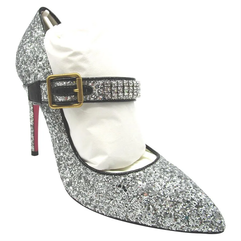 Gucci Silver Sylvie Crystal-embellished Glittered Leather In Pumps Size 39