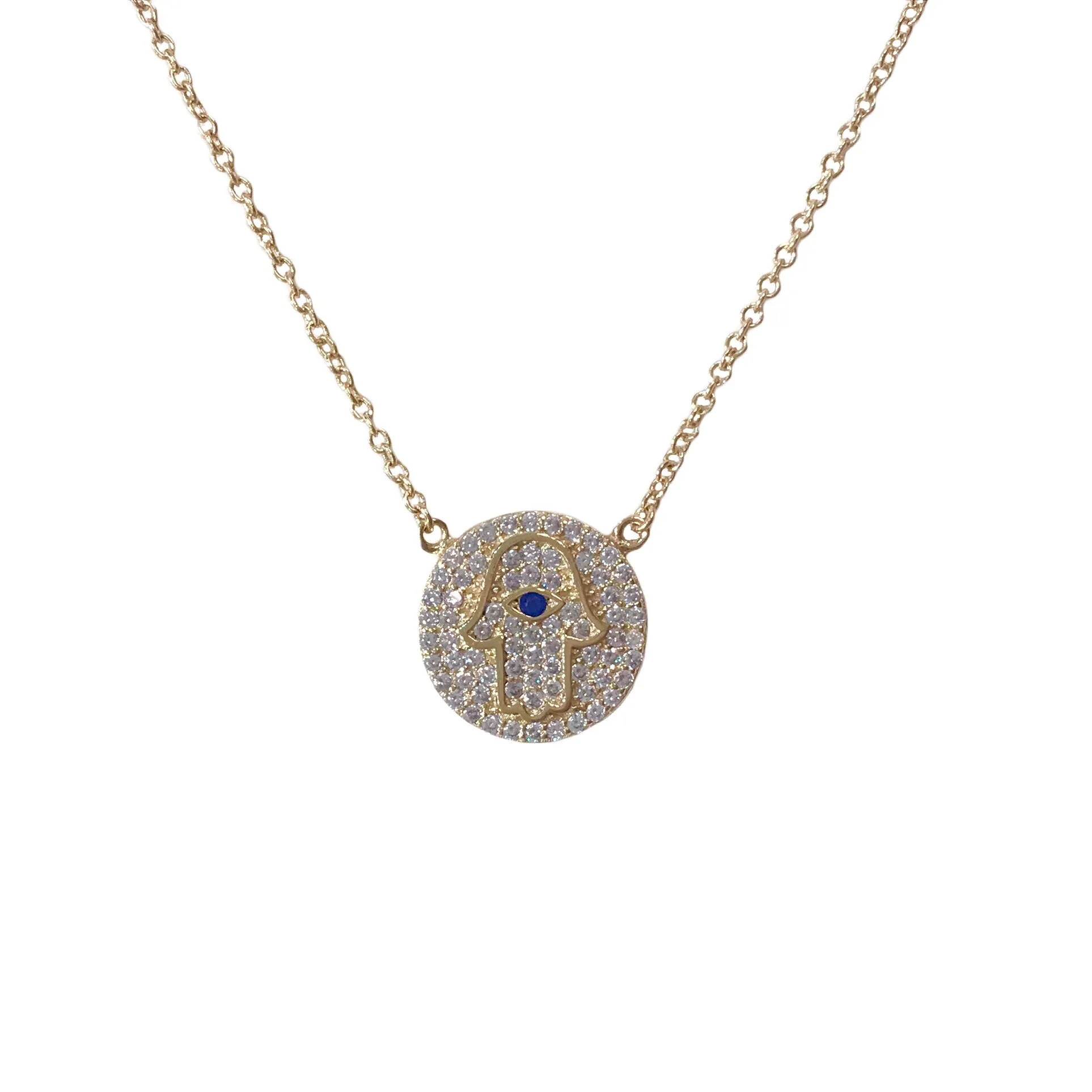 Hamsa Sparkle Disc Necklace