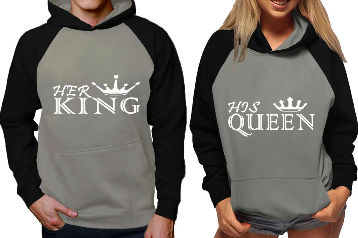 Her King His Queen Couple Matching Contrast Raglan Hoodies