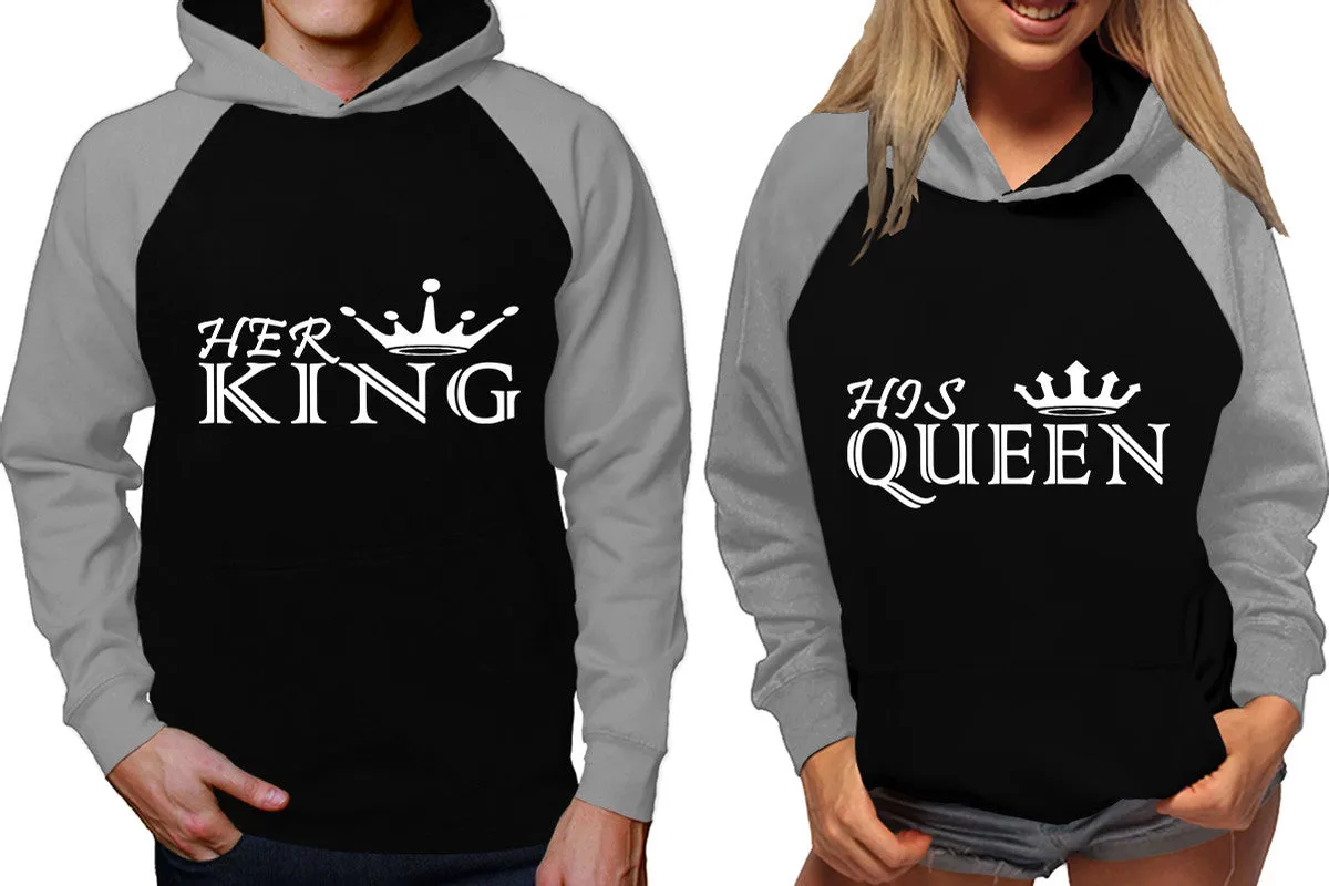 Her King His Queen Couple Matching Contrast Raglan Hoodies